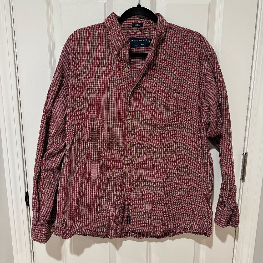 Grey Elephant Red and White Plaid Long Sleeve Button Down‎ Shirt - Size Large